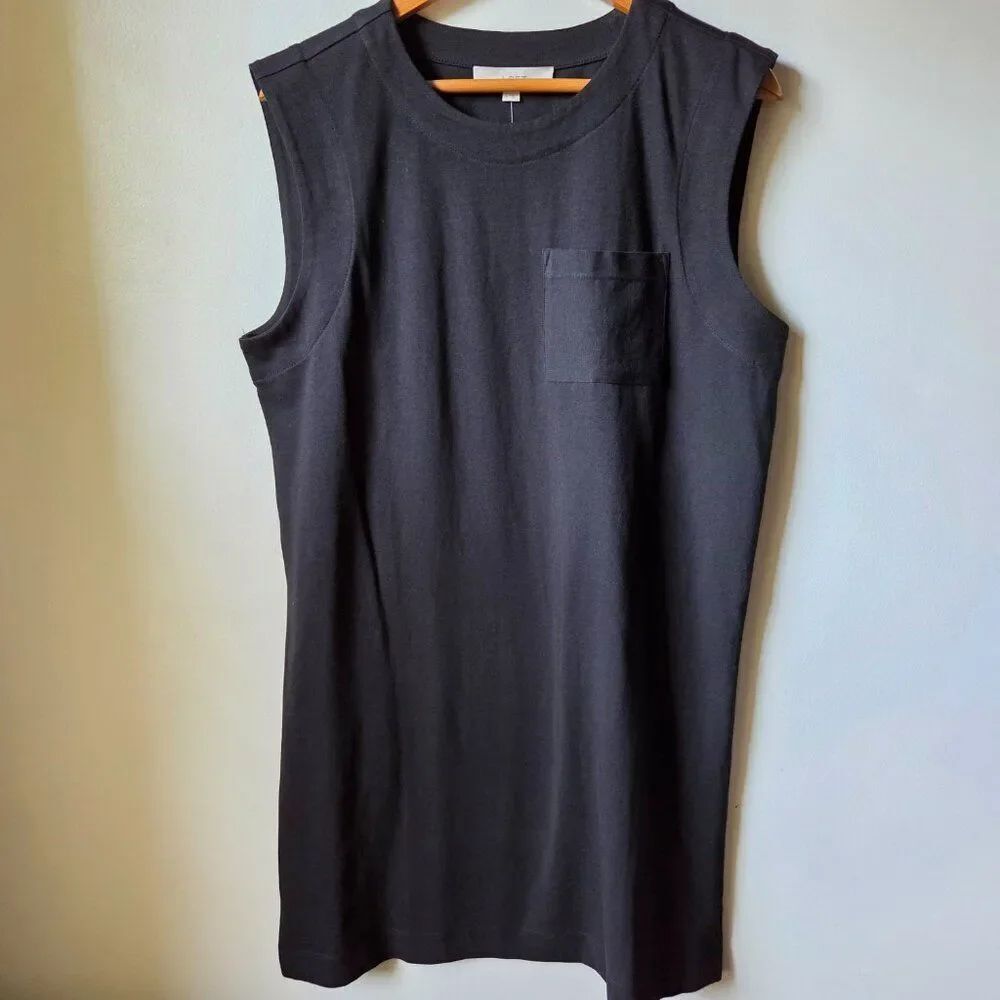 NWT LOFT BLACK MINIMALIST COTTON MUSCLE SLEEVES SHIFT SHIRT DRESS SIZE M